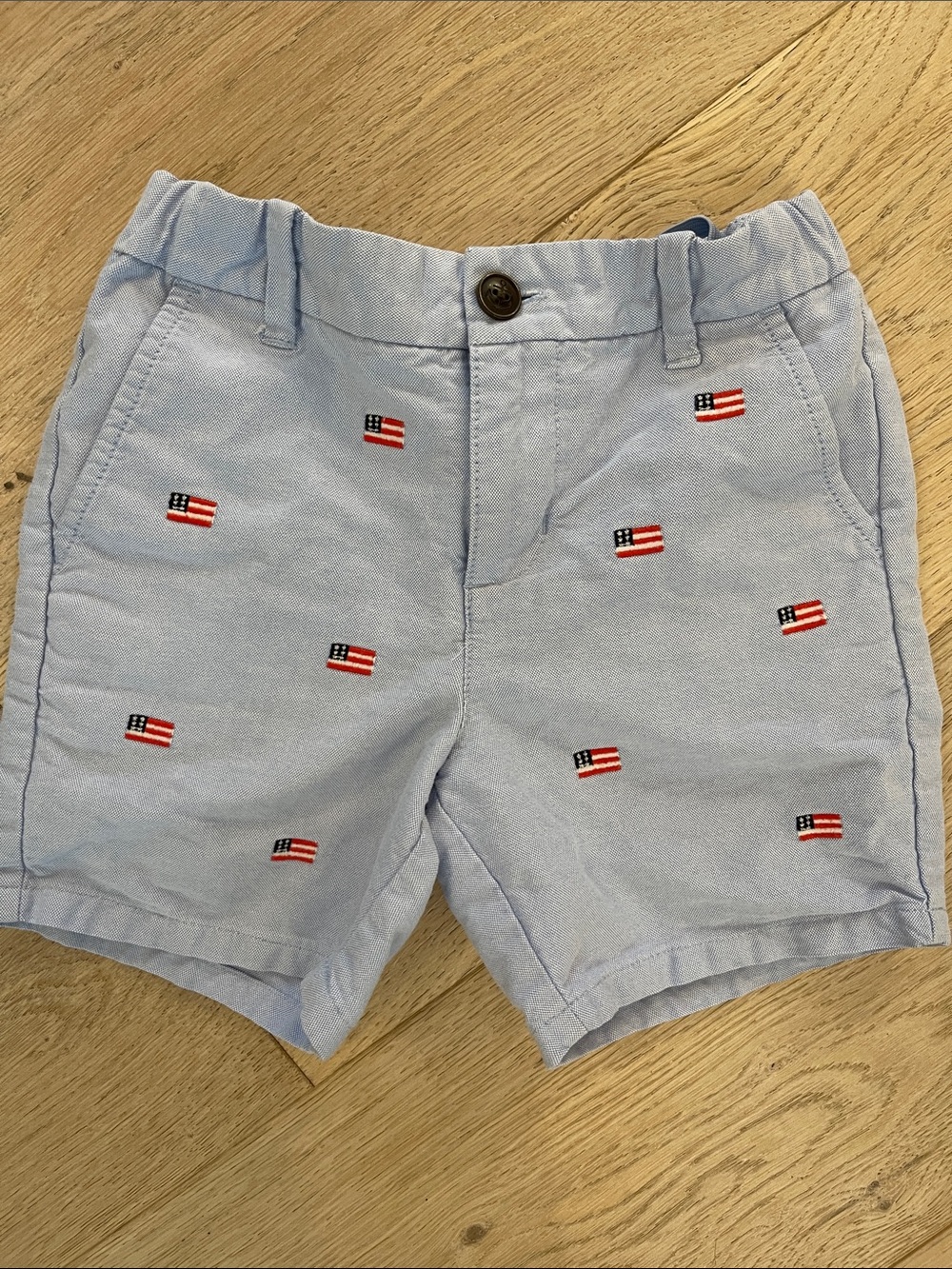Janie and Jack Light Blue Embroidered Flag Shorts